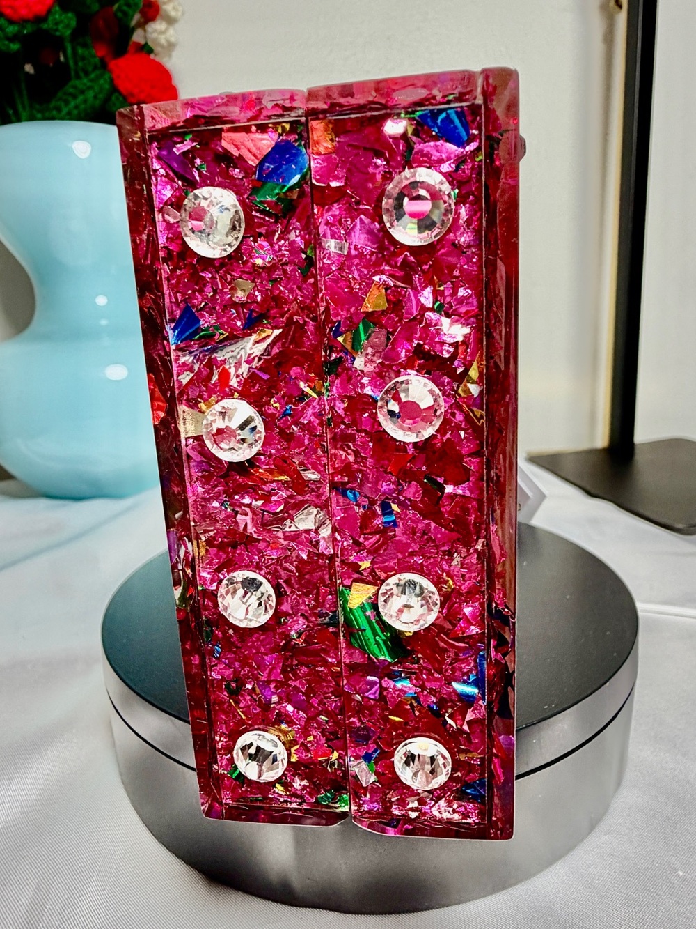 Kurt Geiger Hot Pink Glitter London Sticker Box Clutch NWT - Picture 5 of 10